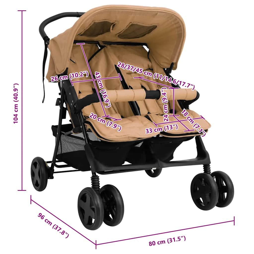 Vidaxl Carrito Para Gemelos De Acero Gris Taupé_2