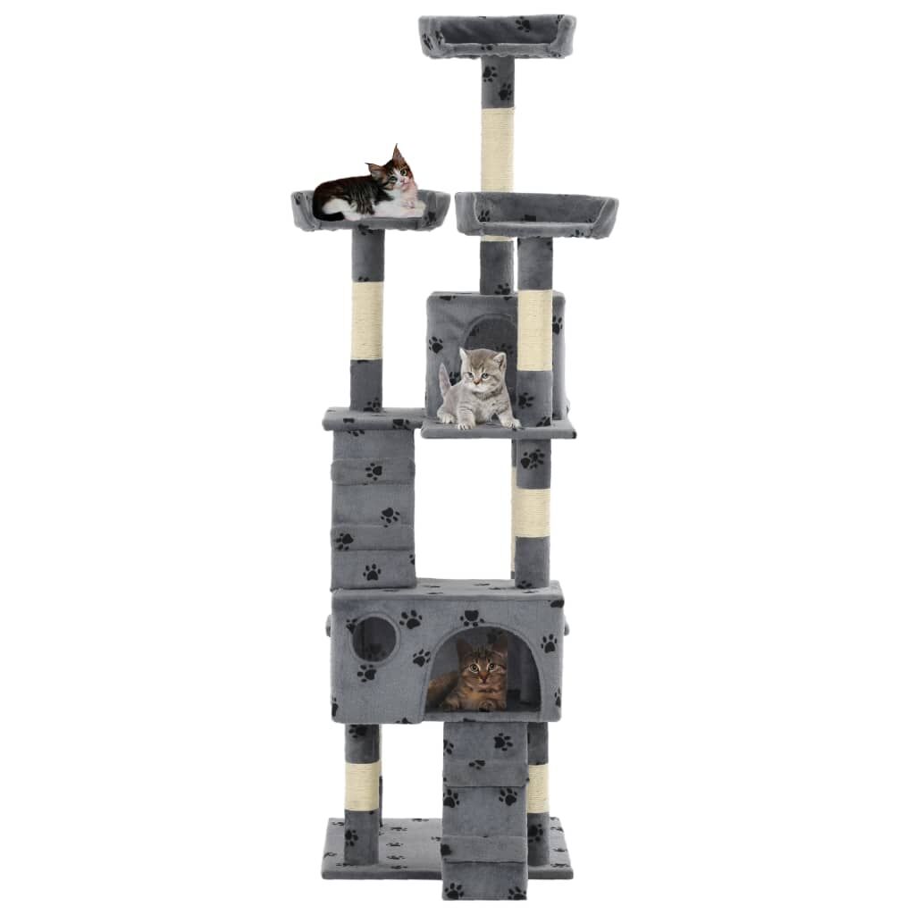 Vidaxl Rascador Para Gatos Poste Rascador De Sisal 170 Cm Huellas Gris_1
