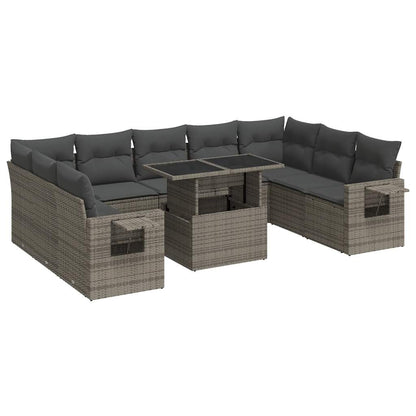 Set De Sofás De Jardín Y Cojines 10 Pzas Ratán Sintético Gris / Vetonek_4