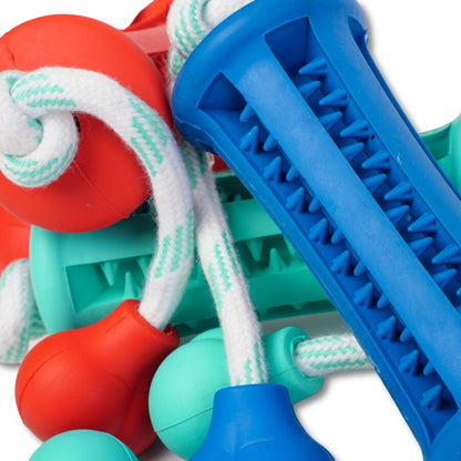 3 Unidades Juguete Mordedor Dental Con Estrías Para Perro. Largo Total 46cm, Ancho Pieza Central 4cm