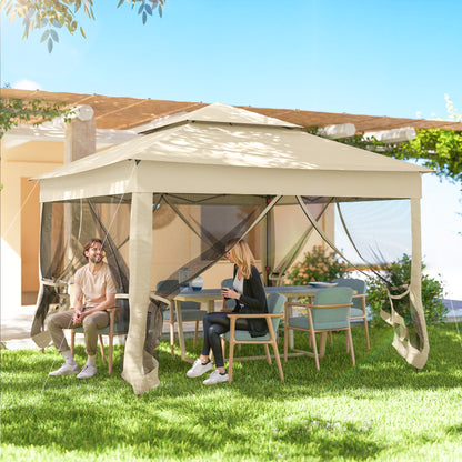 Outsunny Carpa Plegable 3x3x2,7 M Cenador De Jardín Con Doble Techo Crema_3