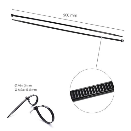 Brida Nylon 100%. Color Negro 4,5 X 200 Mm. Bolsa 100 Unidades. Abrazadera Plastico, Organizador Cables, Alta Resistencia_1