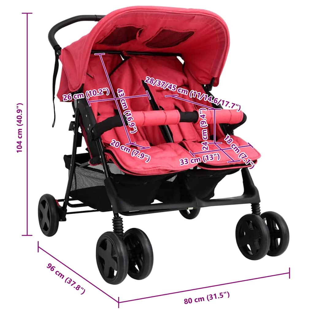 Vidaxl Carrito Para Gemelos De Acero Rojo_2