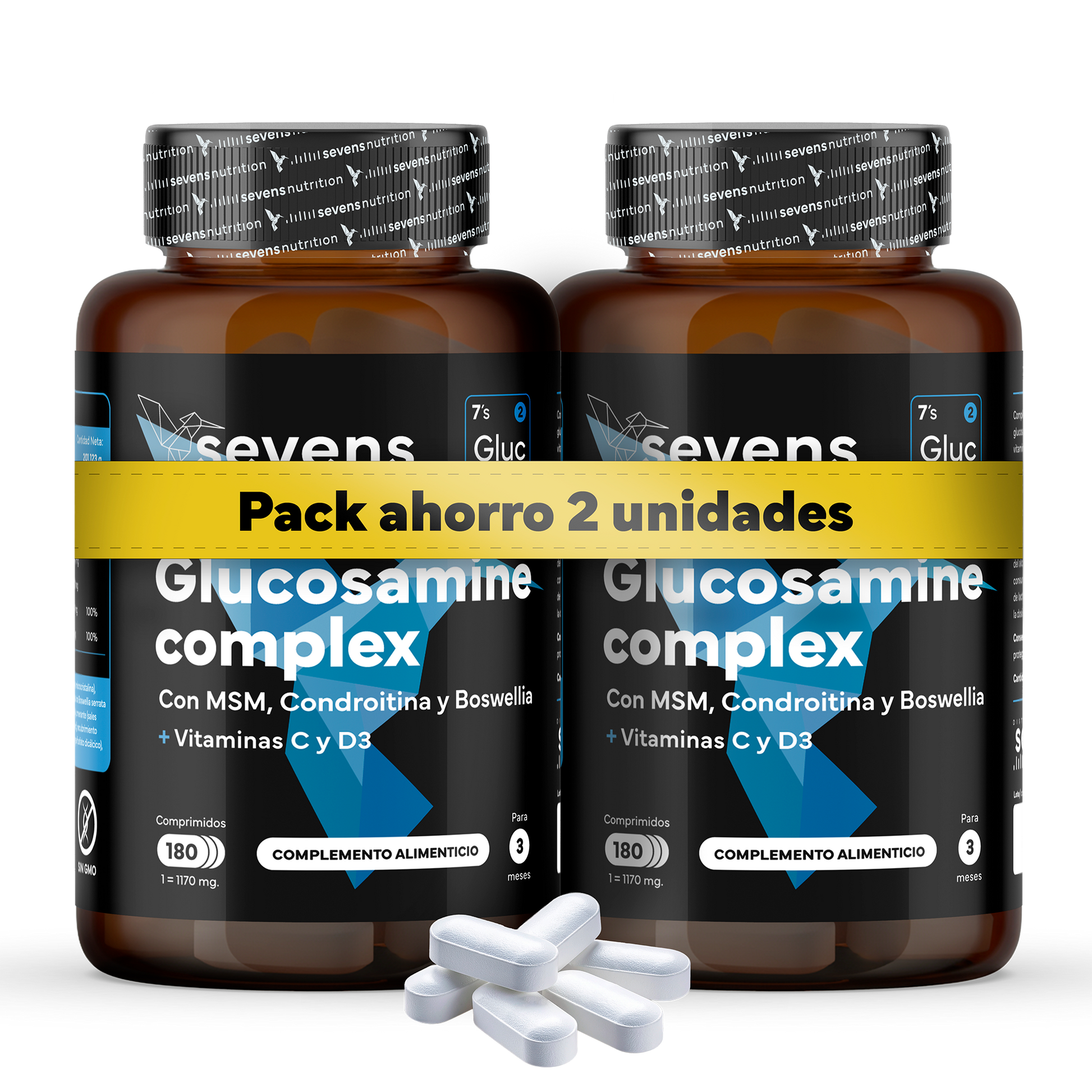 Pack 2x Glucosamina Con Condroitina, Msm, Boswellia, Vitaminas C Y D3. Sevens Nutrition. Cuidado De La Salud Articular._0