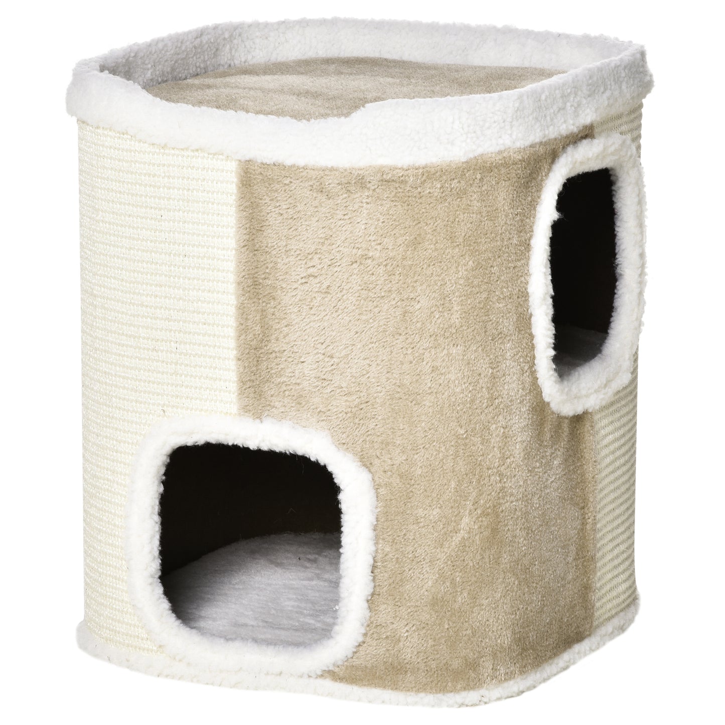 Pawhut Barril Rascador Para Gatos 2 Niveles Con Cuevas De Sisal 40x40x49cm Beige_0