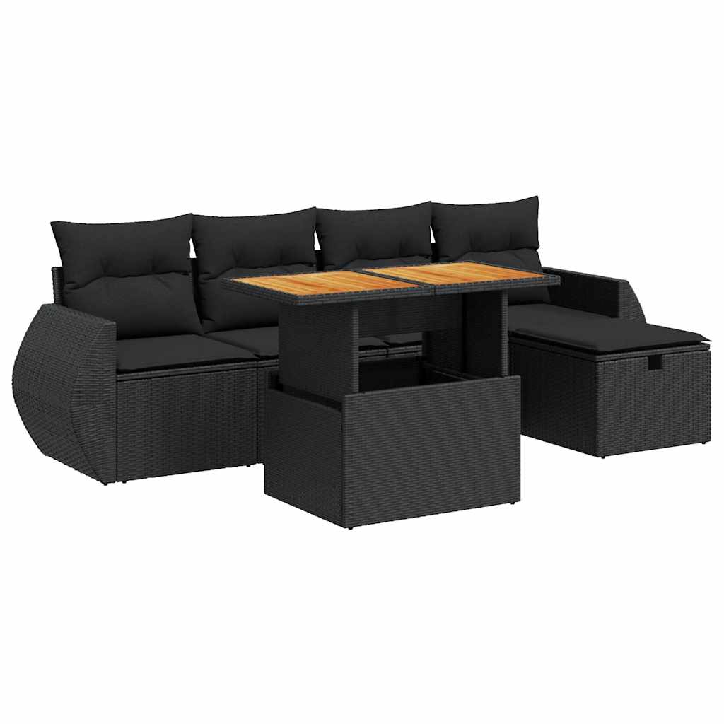 Set Sofás Jardín Y Cojines 6 Pzas Ratán Sintético Acacia Negro / Vetonek_1
