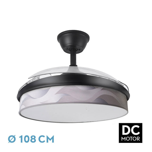 Ventilador Dc Moda 72w Negro/ola Gris 108d 3aspas 7200lm 3000k,4000k,6000k Remoto+memoria+temporizador_0