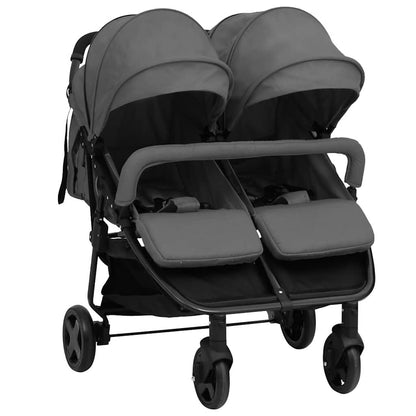 Vidaxl Carrito Para Gemelos De Acero Gris Oscuro Y Negro_0