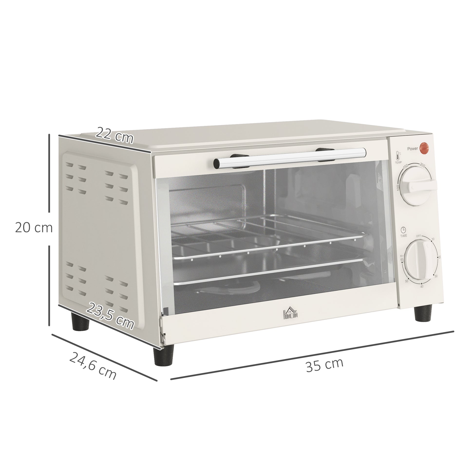 Homcom Mini Horno Eléctrico 9l 50w Con Temperatura Ajustable Temporizador Crema_2