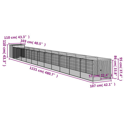 Vidaxl Caseta Perros Con Corral Acero Galvanizado Gris 110x1221x110 Cm_2