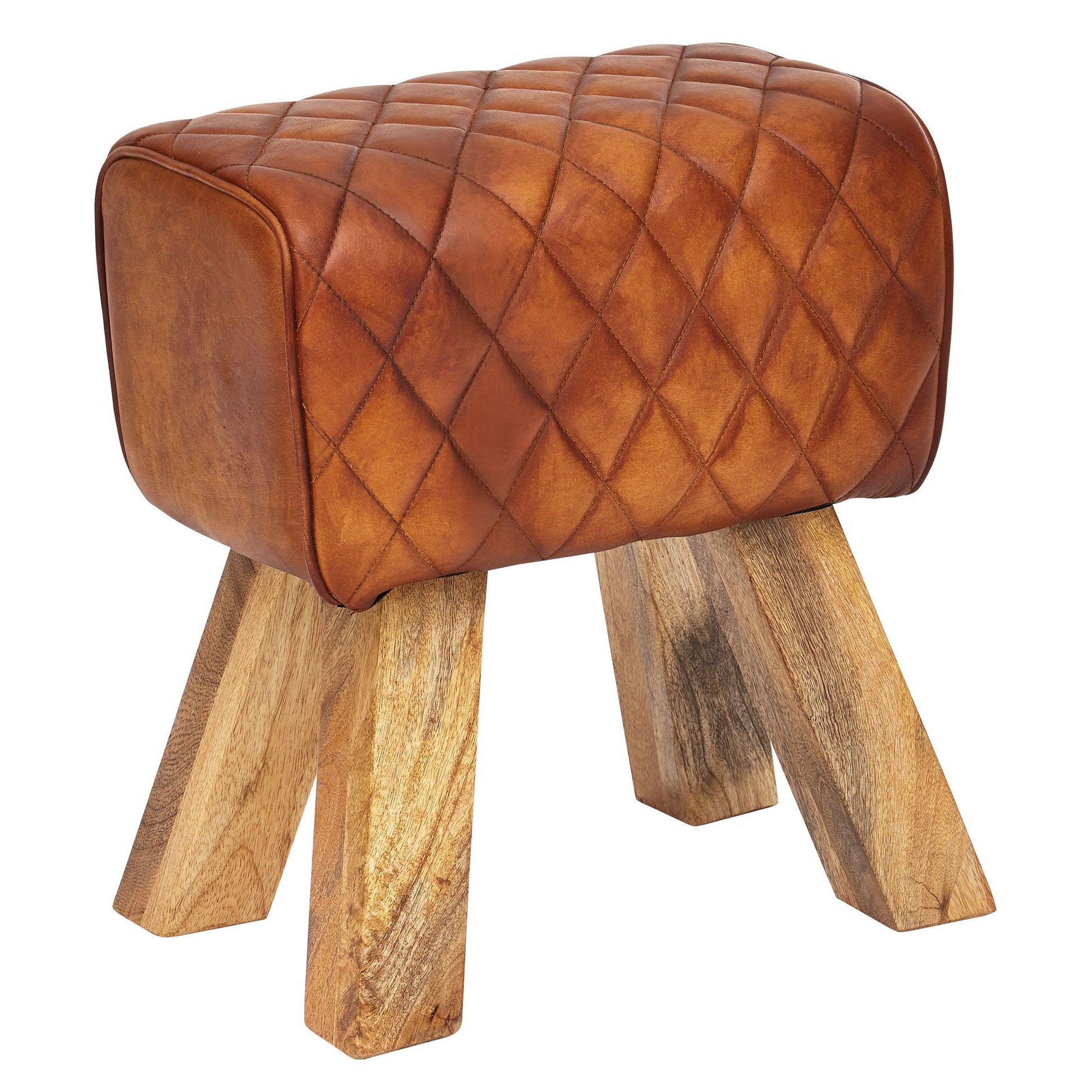 Taburete Cuero Real Y Madera Maciza 40x48x27 Cm_0