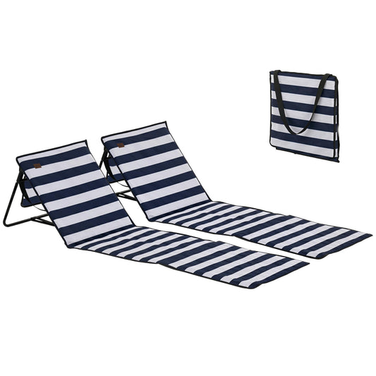 Outsunny Conjunto De 2 Esterillas De Playa Plegable 142x51x40 Cm Blanco Y Azul_0