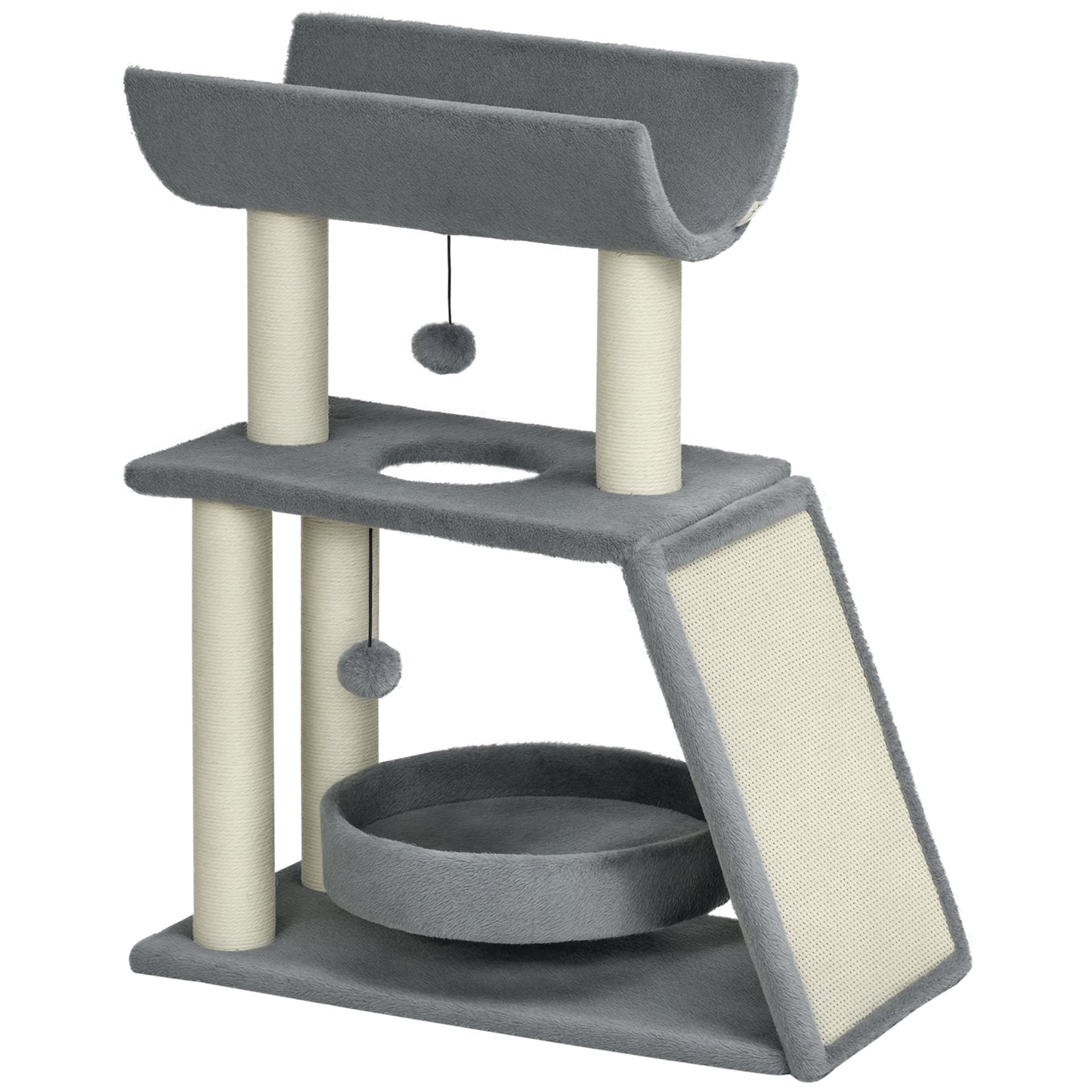 Pawhut Rascador Para Gatos Altura 76 Cm Con Plataforma En U Gris Claro_0