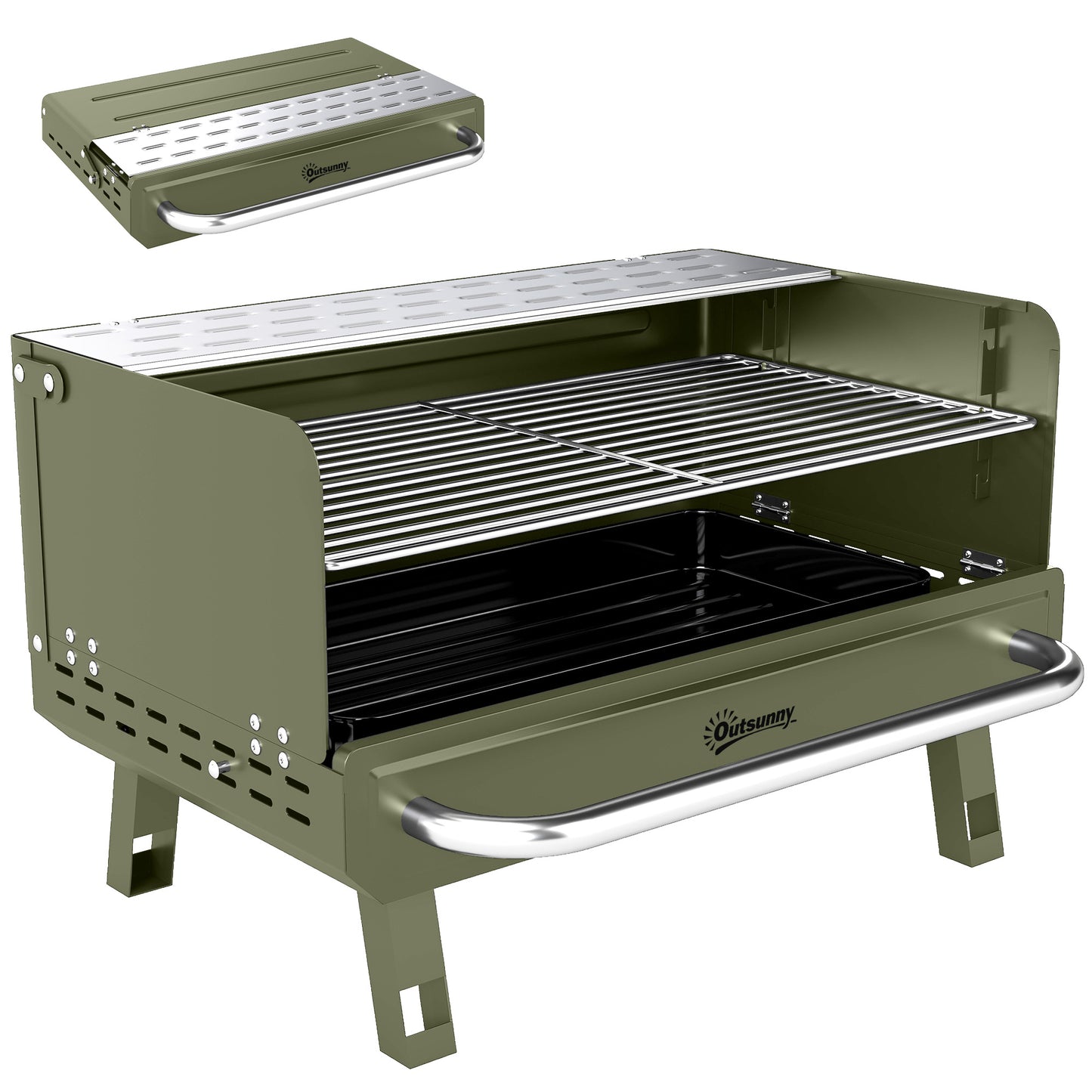 Outsunny Barbacoa De Carbón Plegable Con Rejilla Ajustable 52x37x31,8 Cm Verde_0