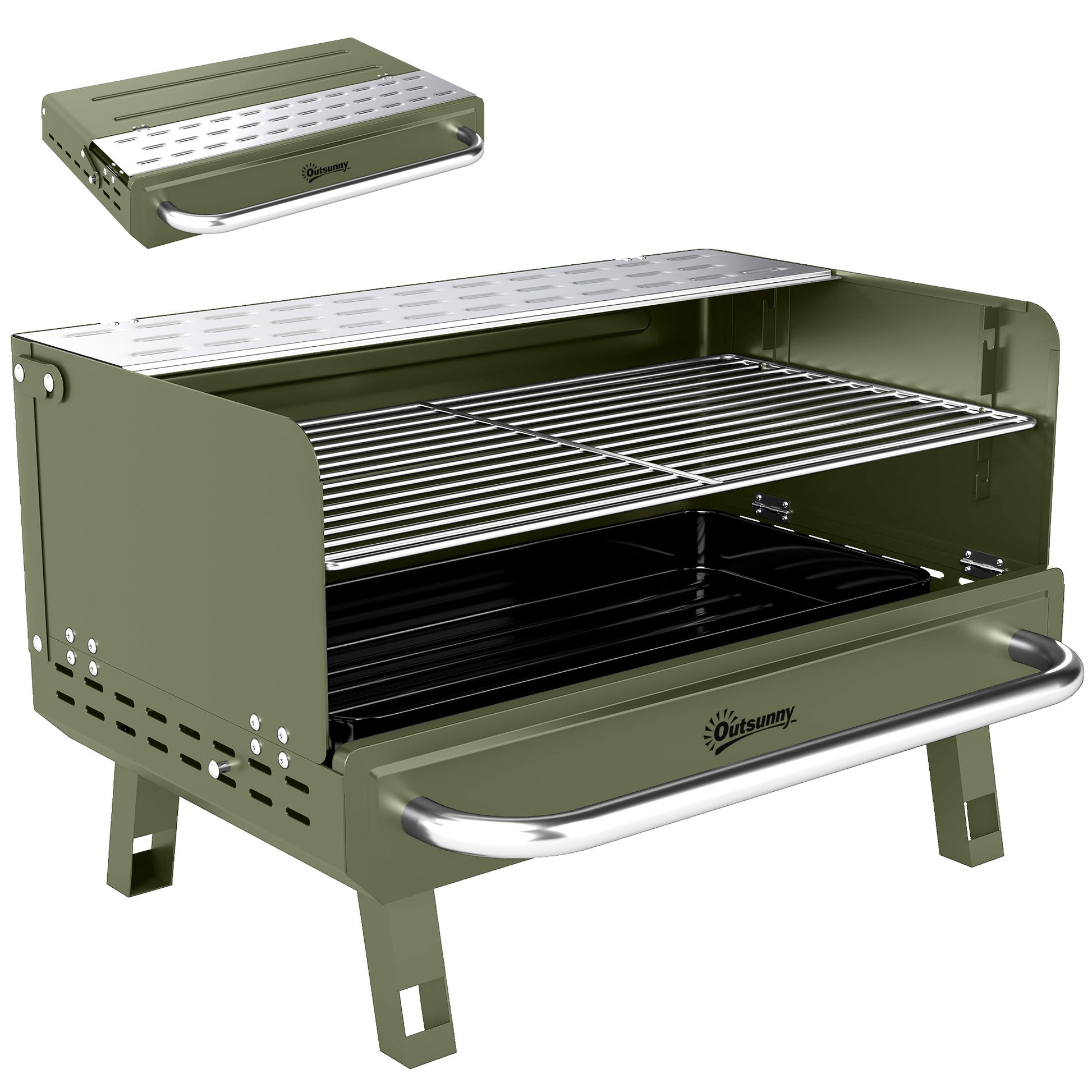 Outsunny Barbacoa De Carbón Plegable Con Rejilla Ajustable 52x37x31,8 Cm Verde_0