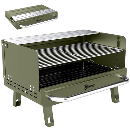 Outsunny Barbacoa De Carbón Plegable Con Rejilla Ajustable 52x37x31,8 Cm Verde_0