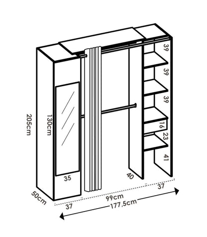 Vestidor Rus I Con Columna Cerrada Espejo Cortina Y Baldas En Blanco 205 Cm(alto)177,4 Cm_3
