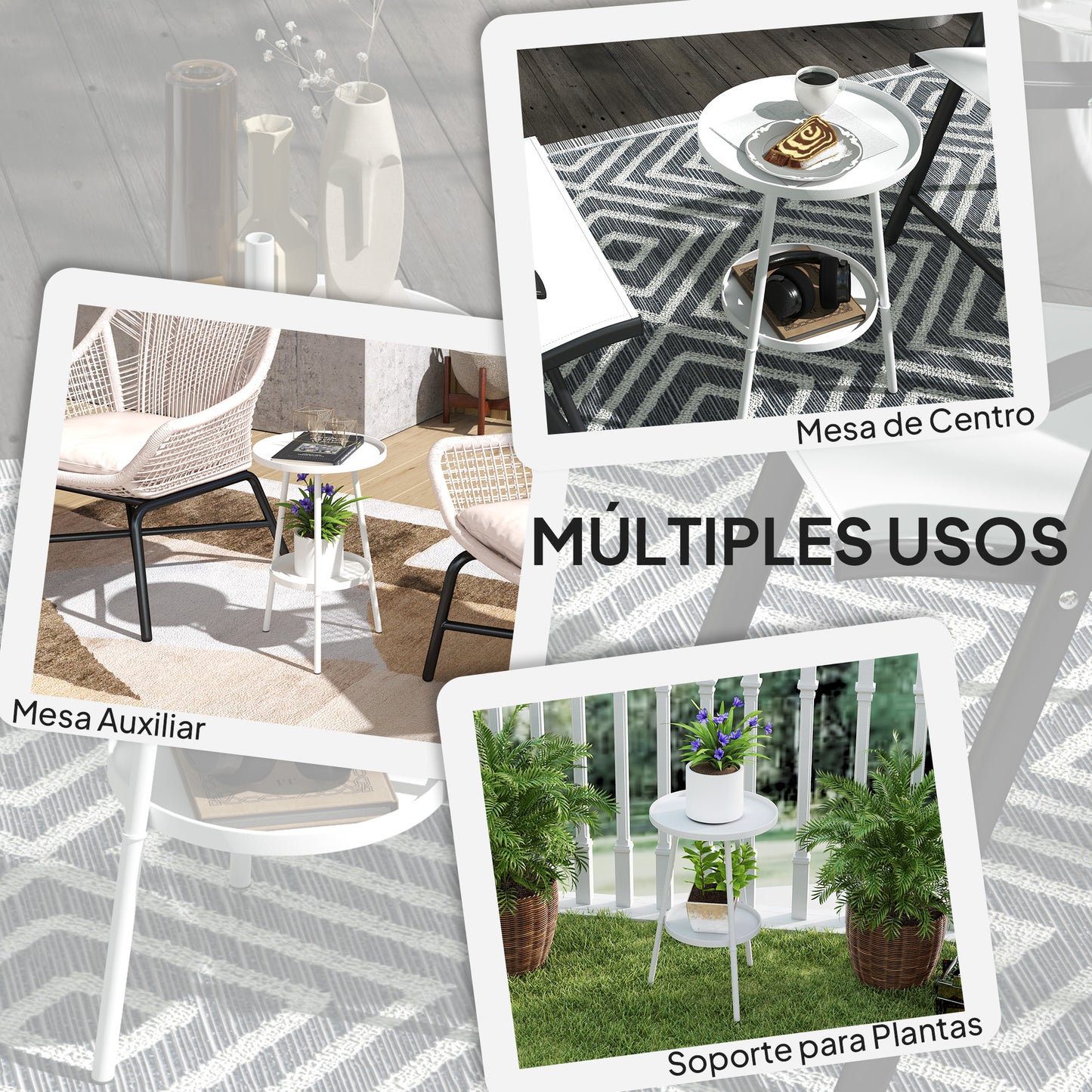 Outsunny Mesa De Jardín Redonda De 2 Niveles Con Bandeja Inferior Blanco_5