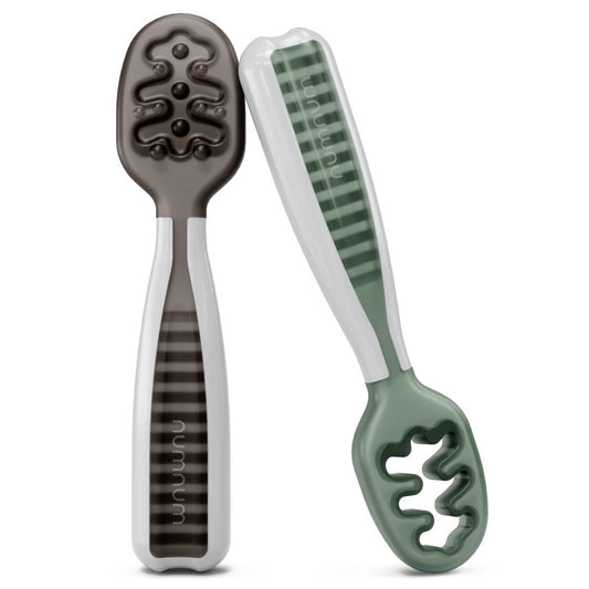 Pre Cucharas para bébe + 6 meses NumNum pack 2 uds Gris y Verde