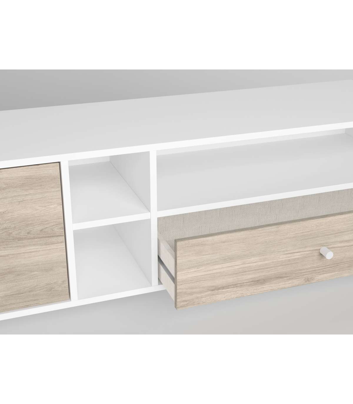 Mueble Para Televisión Modelo Rolan 2 Puertas 1 Cajón Acabado Blanco/sahara, 180cm(ancho_3