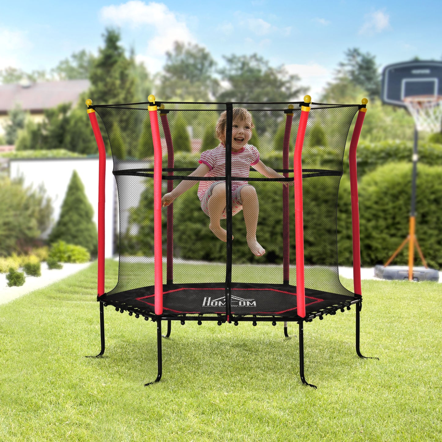 Homcom Trampolín Infantil Con Red De Seguridad Ø163,5x163,5 Cm Rojo_1