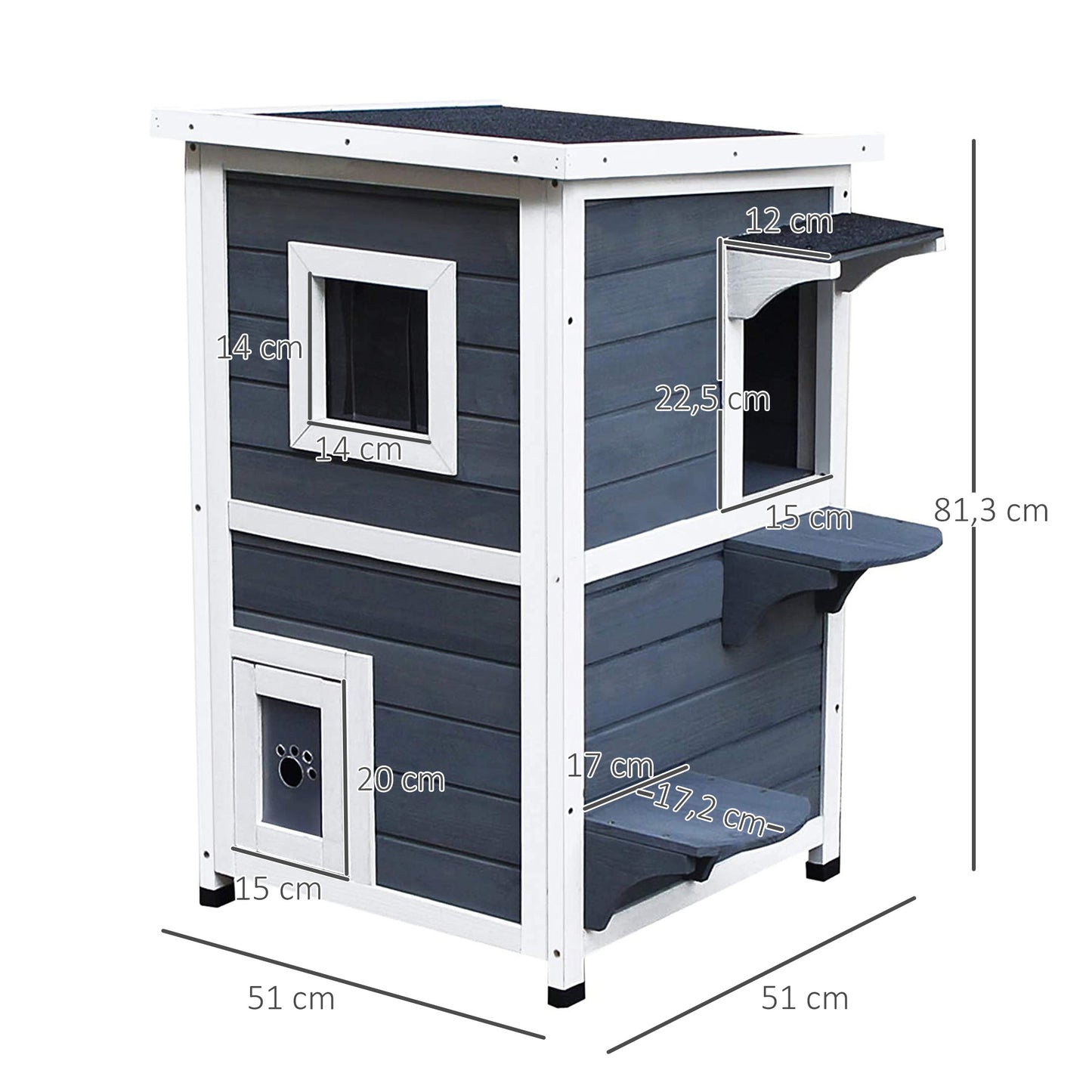 Pawhut Caseta Para Gatos De Madera Exterior Con Techo Abrible 51x51x81,3 Cm Gris_2