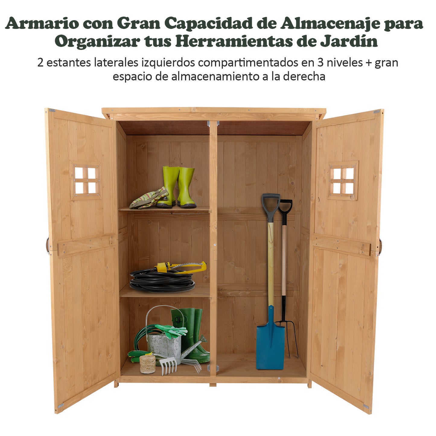 Outsunny Cobertizo De Madera Caseta Jardín Con Estantes 127,5x50x164 Cm Natural_4
