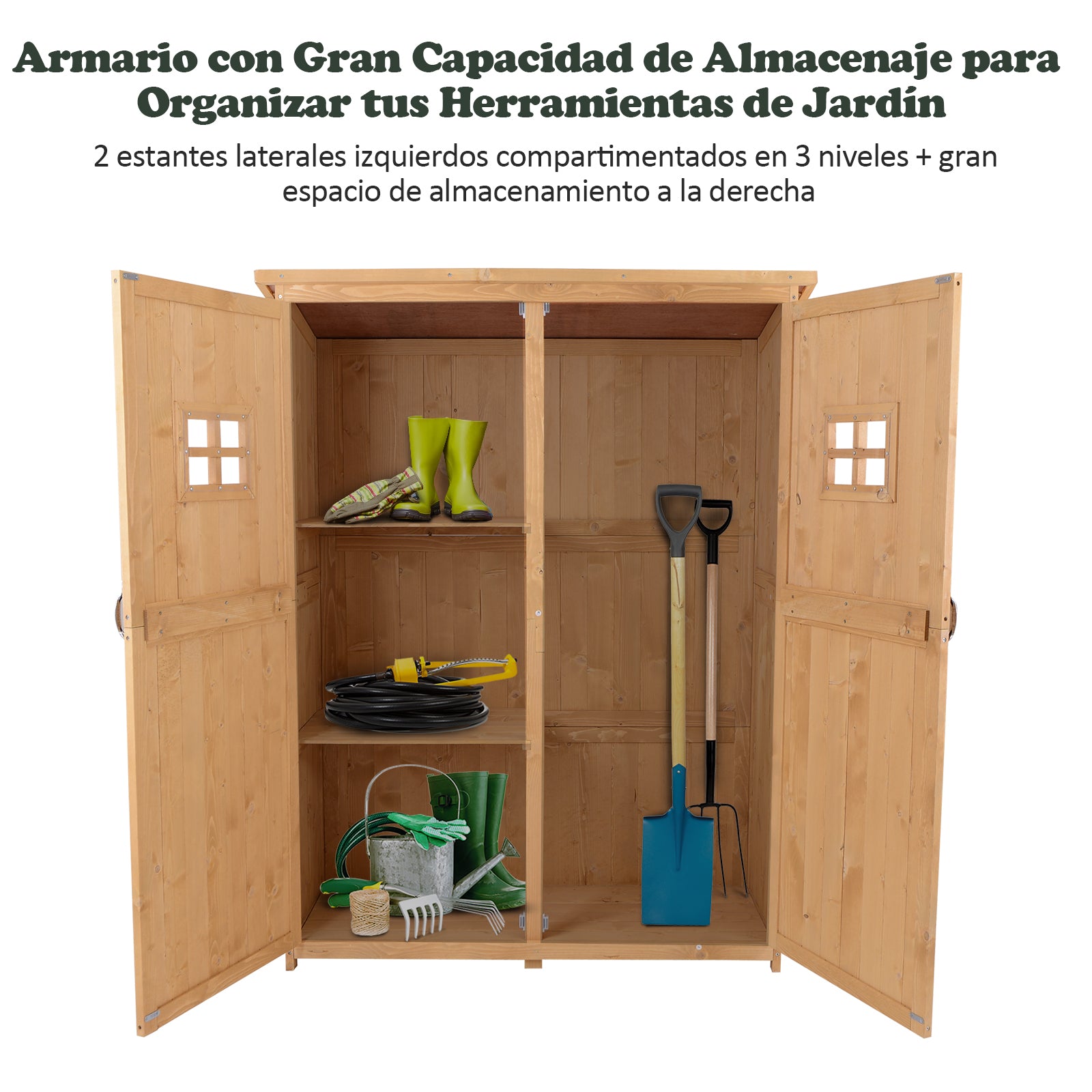 Outsunny Cobertizo De Madera Caseta Jardín Con Estantes 127,5x50x164 Cm Natural_4