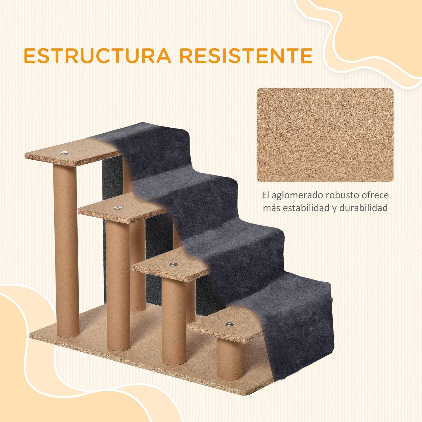 Pawhut Escalera Para Perros De 4 Peldaños Con Funda Extraíble 60x35x44 Cm Gris_5