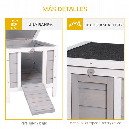 Pawhut Conejera Madera Exterior Con Techo Asfáltico Abatible 42x51x43 Cm Gris_5