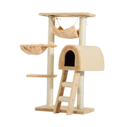 Pawhut Árbol Para Gatos Rascador 55x30x100cm Con Poste Cesta Hamaca Plataforma_0