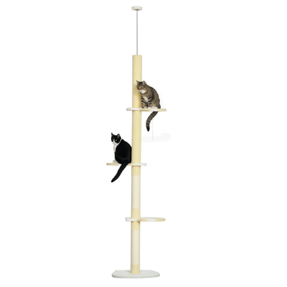 Pawhut Árbol Para Gatos Del Suelo Al Techo 220-260 Cm Con 3 Plataformas Y Bola_0