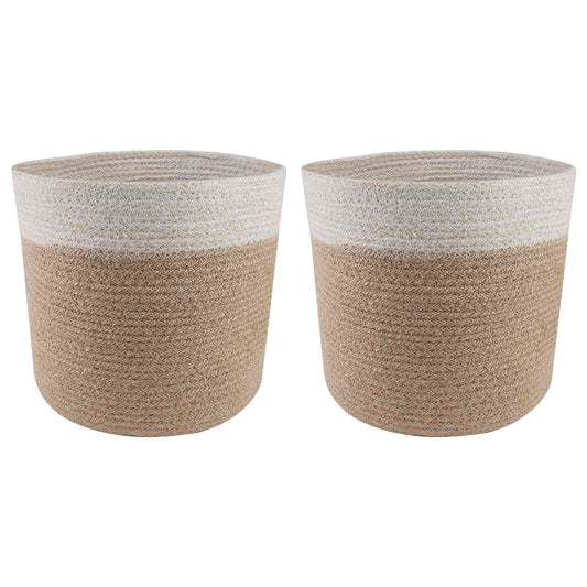 Set De Macetas De Planta 2 Uds. Natural Y Blanco Ø 21 X 21 Cm_0