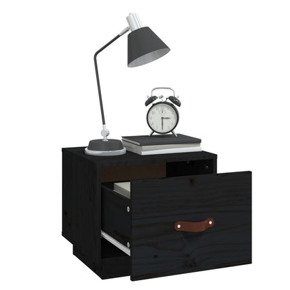 Mesita De Noche Madera Maciza De Pino Negro 40x34x35 Cm_2