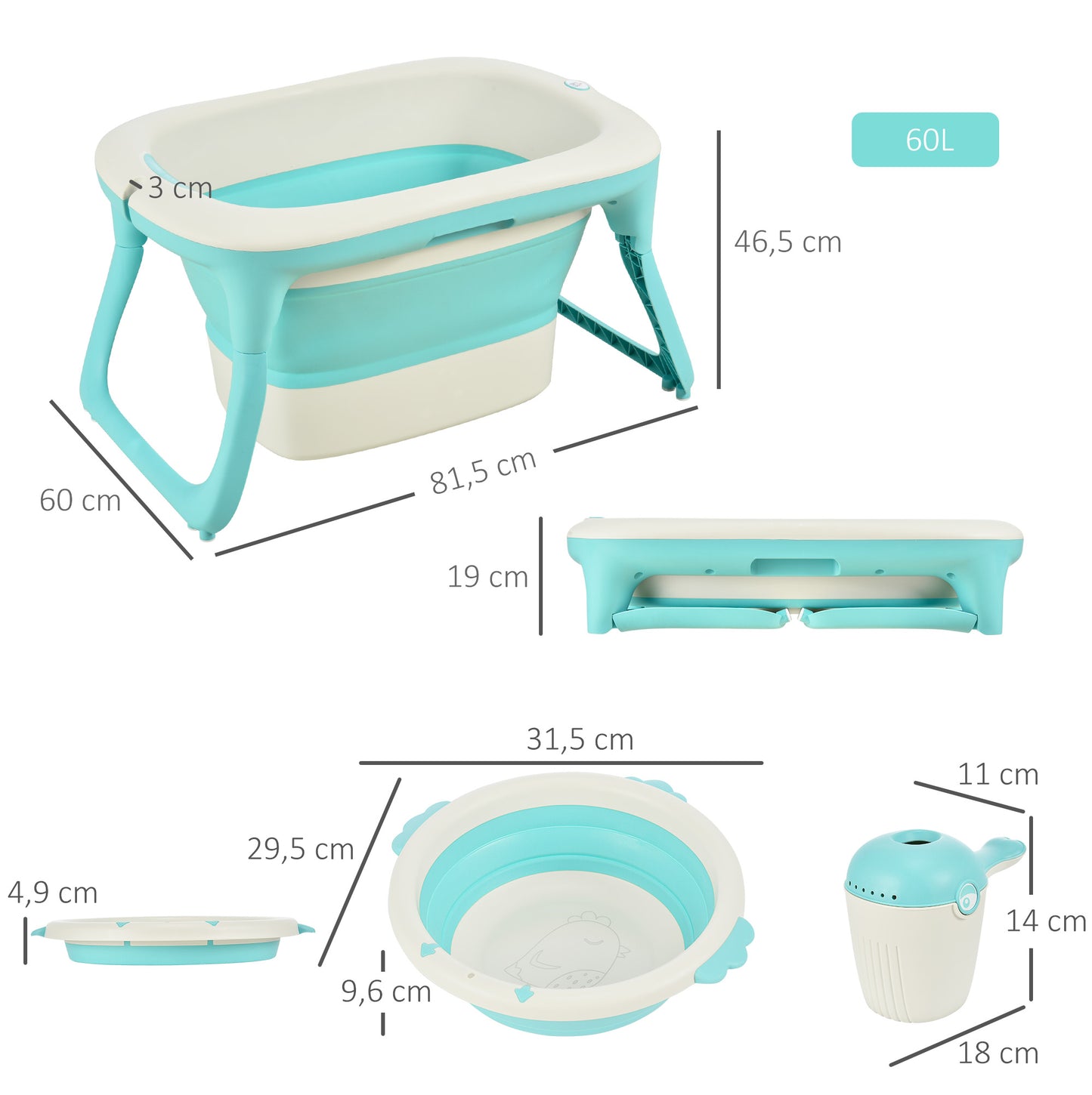 Homcom Bañera Para Bebé De 0-3 Años Plegable Y Portátil Con Accesorios_2