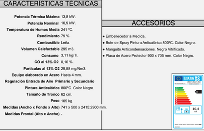 BRICOSOL Chimenea de leña frontal FM Modelo C-300 Sin Turbina, Vermiculita_2