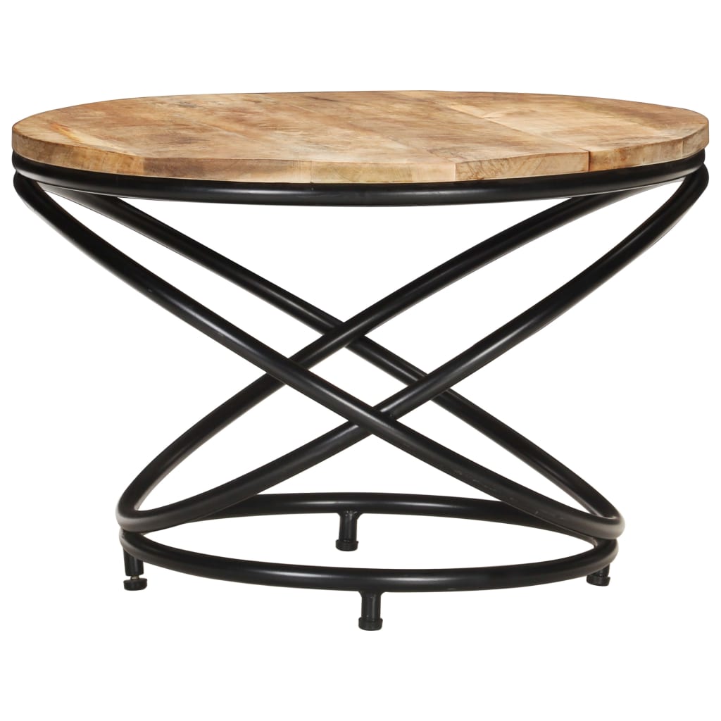 Mesa De Centro Madera Maciza De Mango Rugosa Negra 60x60x40 Cm_0