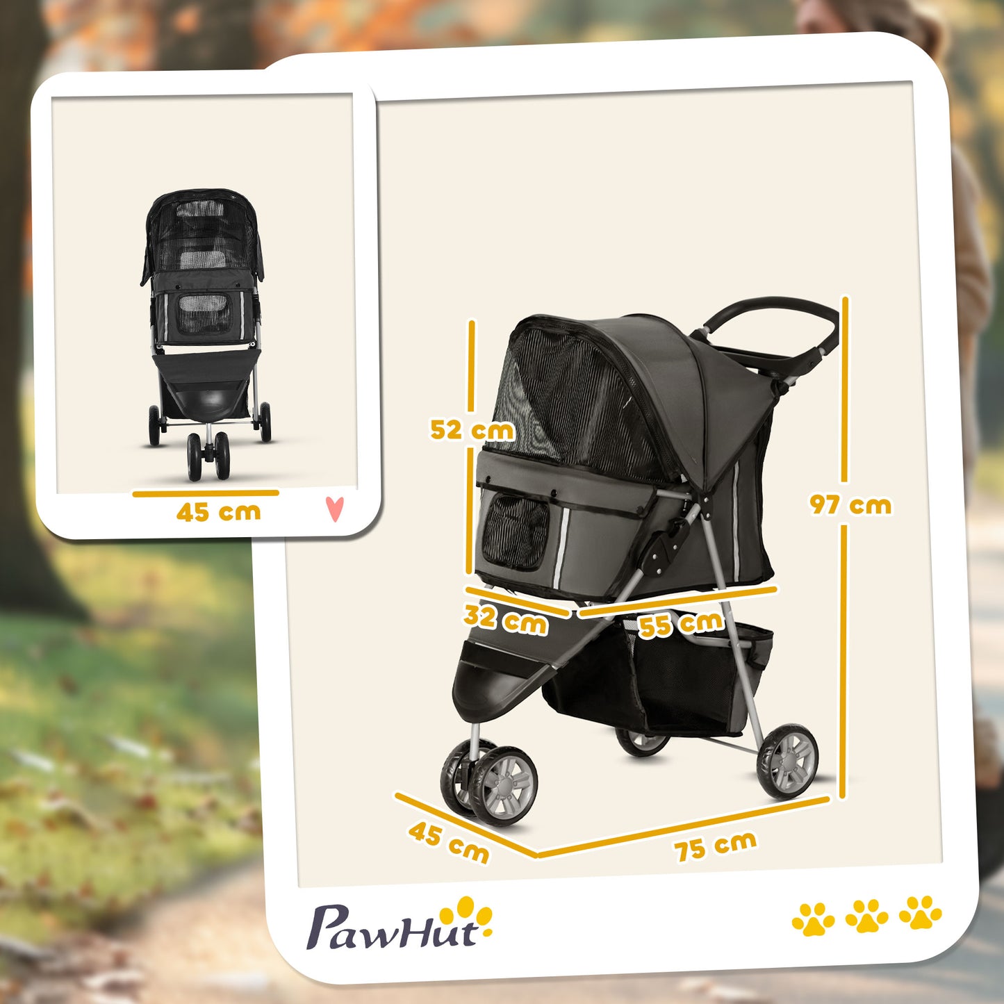 Pawhut Cochecito Para Perros Plegable Con Cesta De Almacenaje 75x45x97 Cm Gris_2