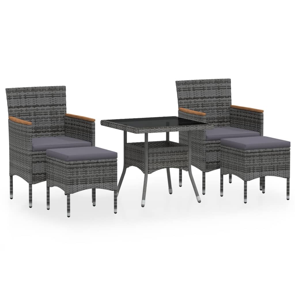 Vidaxl Set Comedor Jardín 5 Pzas Ratán Sintético Vidrio Templado Gris_5