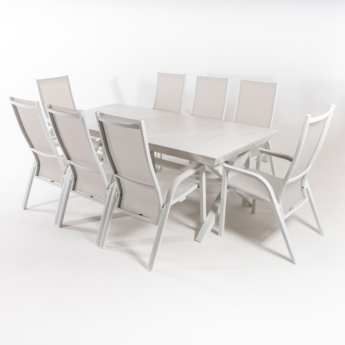 Conjunto De Mesas Y Sillas Sillones Reclinables Hidraulicos, Extensible Y Versatil, Aluminio Y Textilene, Color Blanco_2