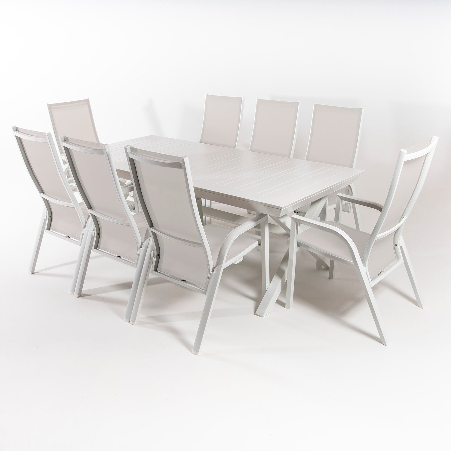 Conjunto De Mesas Y Sillas Sillones Reclinables Hidraulicos, Extensible Y Versatil, Aluminio Y Textilene, Color Blanco_2