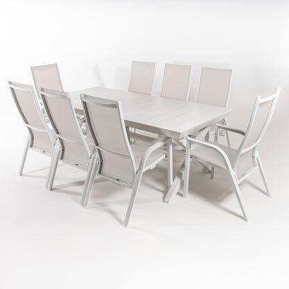 Conjunto De Mesas Y Sillas Sillones Reclinables Hidraulicos, Extensible Y Versatil, Aluminio Y Textilene, Color Blanco_2