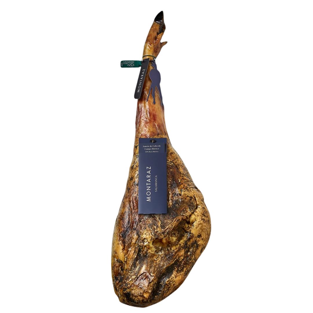 Montaraz® Jamon De Cebo De Campo Ibérico | 50% Raza Ibérica | Curación 24 Meses | Pieza De 8,5-9,5 Kg | 100% Natural_0