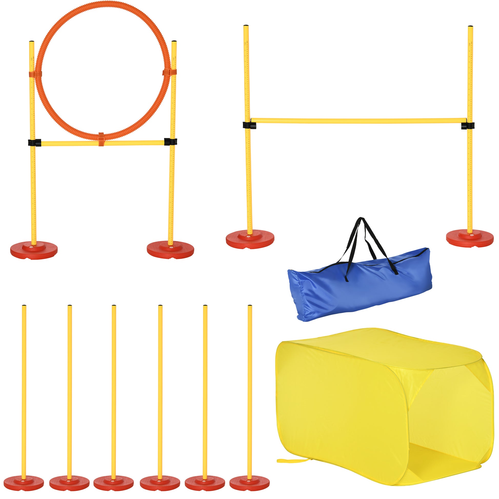 Pawhut Conjunto De Entrenamiento Para Perro Con 4 Obstáculos Con Bolsa Amarillo_0