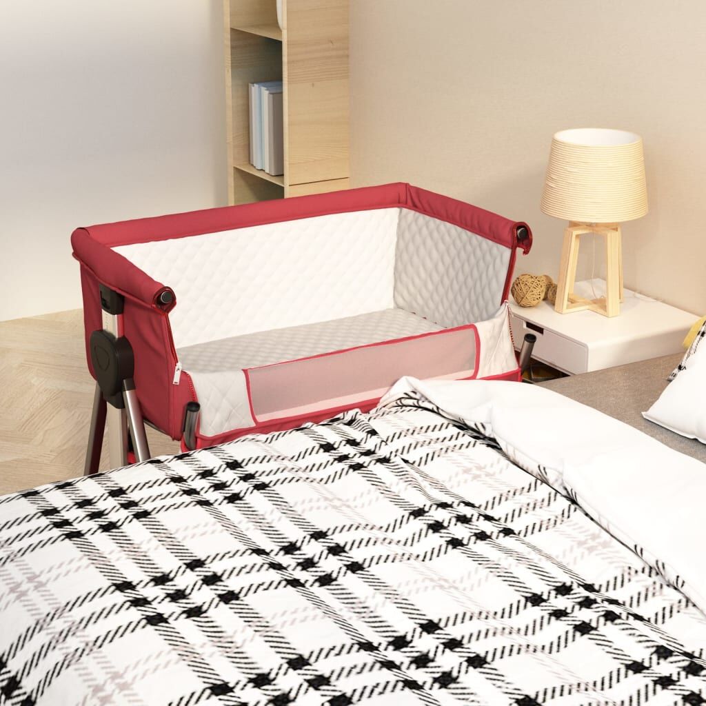 Vidaxl Cuna Con Colchón Tela De Lino Rojo_1
