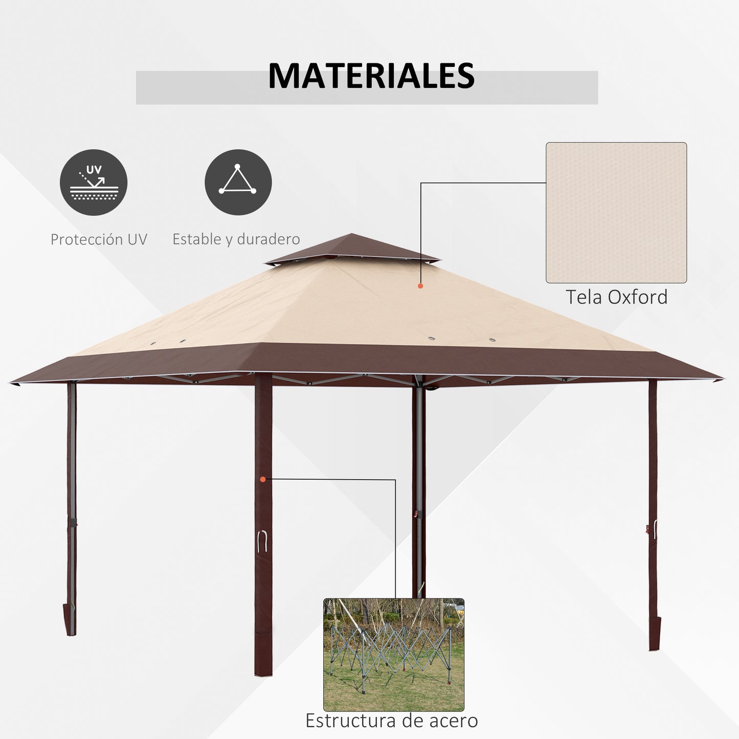 Outsunny Carpa Plegable 3,85x3,85 M Con Doble Techo Caqui Y Café_3