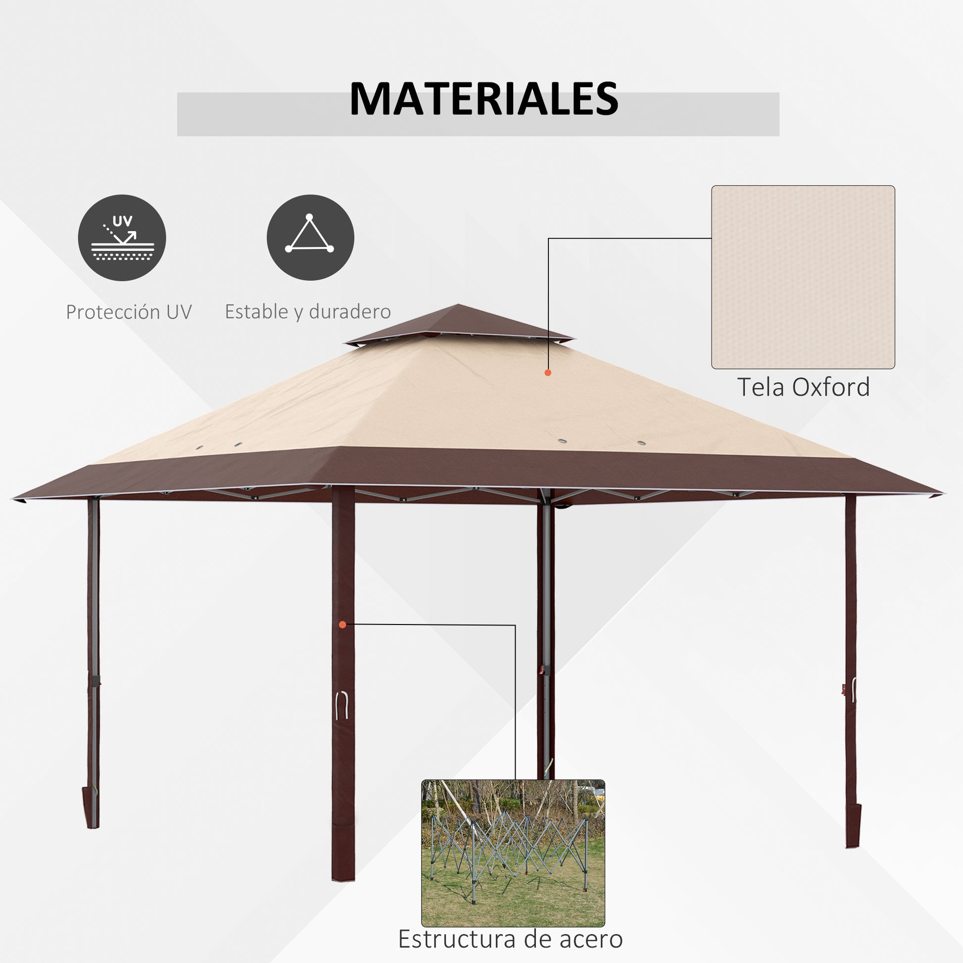 Outsunny Carpa Plegable 3,85x3,85 M Con Doble Techo Caqui Y Café_3