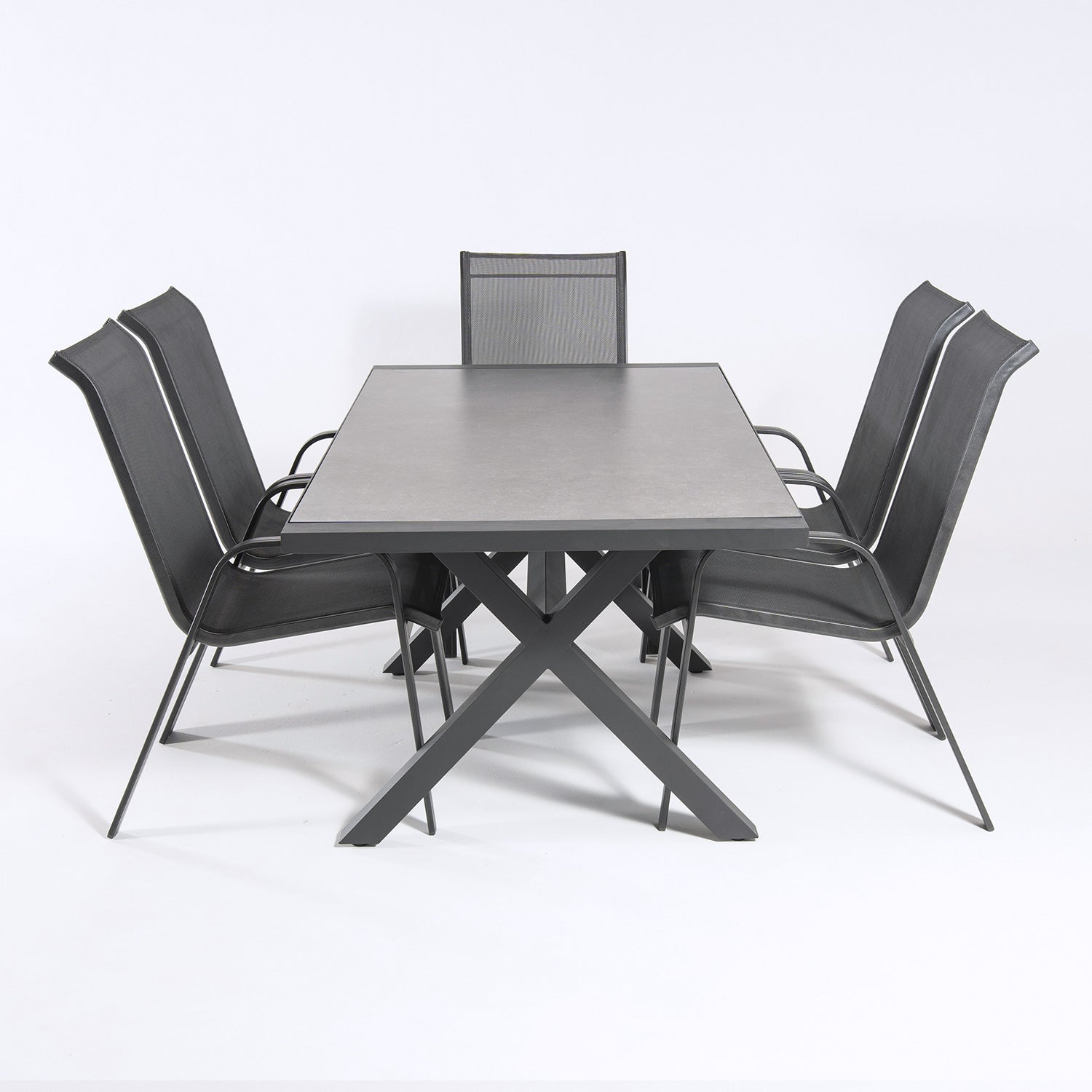Conjunto Mesa Y Sillas De Jardín, Aluminio Reforzado Color Antracita, Mesa 180 Cm + 6 Sillones, Patas En Forma De X_3