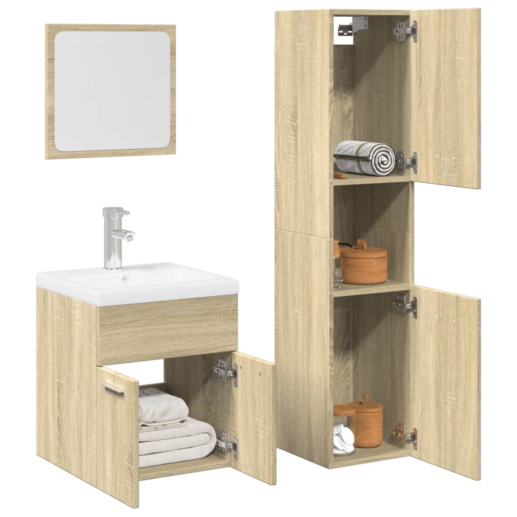 Juego De Muebles De Baño 4 Pzas Contrachapada Roble Sonoma / Vetonek_0