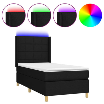 Cama Box Spring Colchón Y Luces Led Tela Negro 100x200 Cm / Vetonek_2